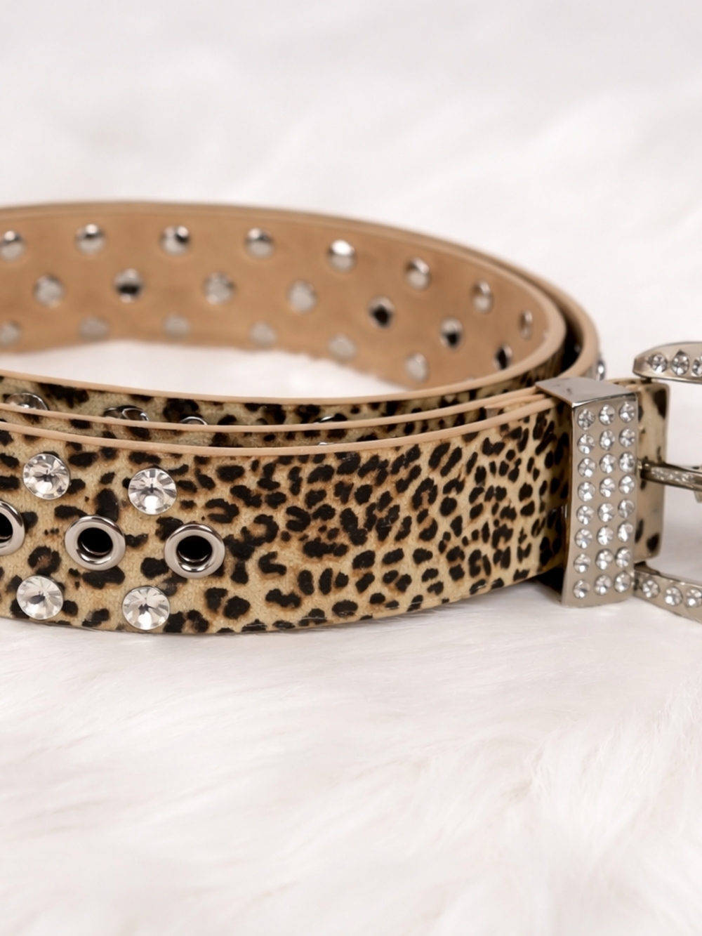 Leopard Rhinestone nOir Jewelry Leopard Print Rhinestone Accent Belt - Brown/Tan - Picture 3 of 5